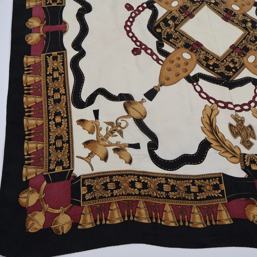 Adrianna Papell Scarf Womens OS Cream Black Gold Equestrian Bell Crest Square